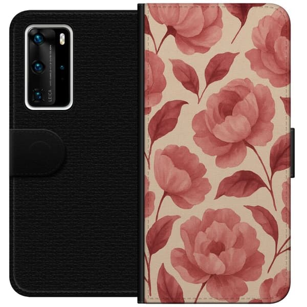 Huawei P40 Pro Tegnebogsetui Roseblomst