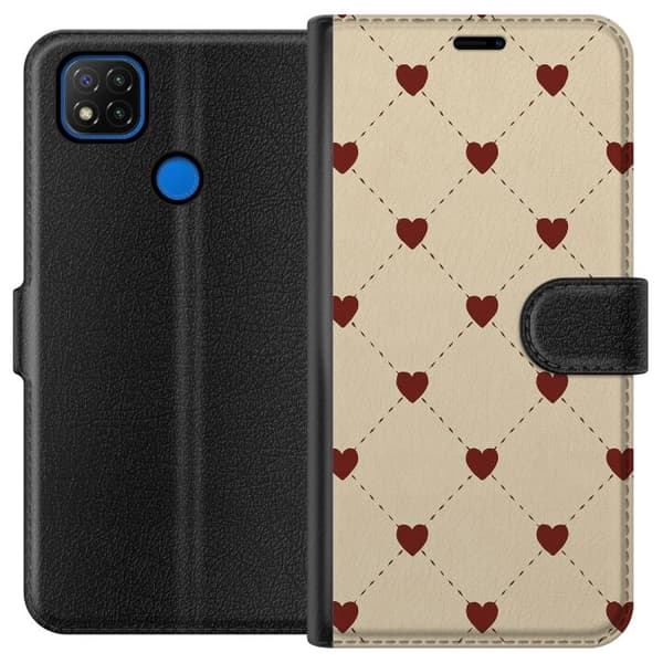 Xiaomi Redmi 9C Plånboksfodral Heart Grid