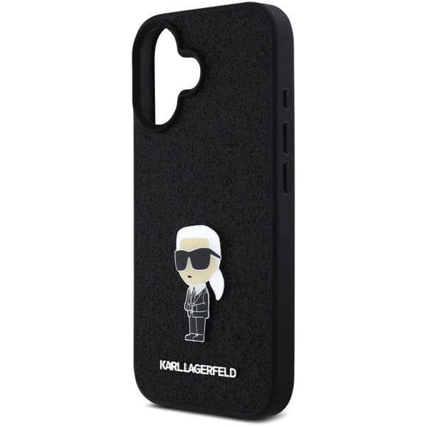 Karl Lagerfeld Fixed Glitter Metal Ikonik Baksidan Skydd för iPhone 16 Svart