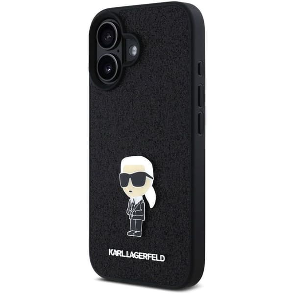 Karl Lagerfeld Fixed Glitter Metal Ikonik Baksidan Skydd för iPhone 16 Svart