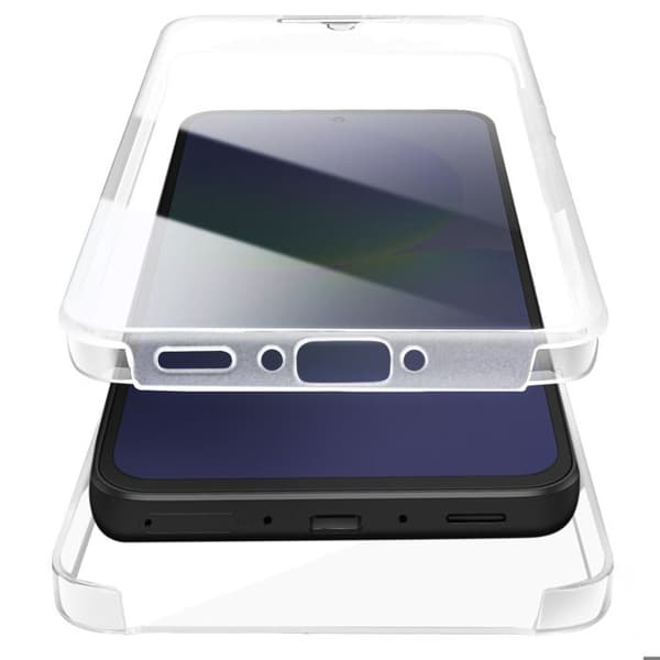 Heltäckande skal för Samsung A36 med upphöjd kamera och transparent design