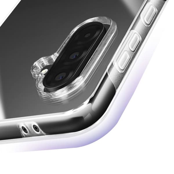 Heltäckande skal för Samsung A36 med upphöjd kamera och transparent design
