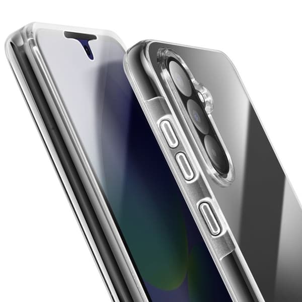 Heltäckande skal för Samsung A36 med upphöjd kamera och transparent design