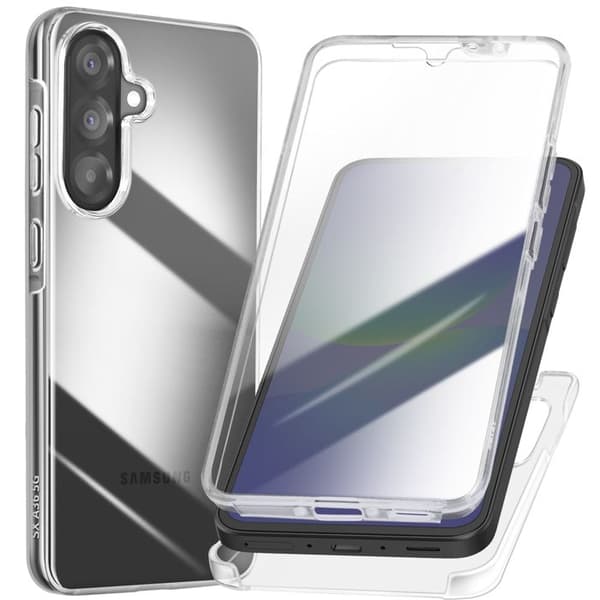 Heltäckande skal för Samsung A36 med upphöjd kamera och transparent design