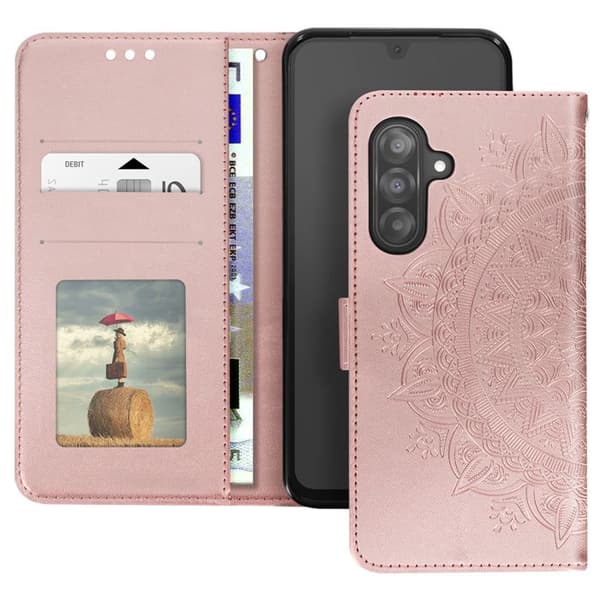 Étui Fleurs Mandala för Samsung Galaxy A26 Plånbok med Handledsrem Roséguld