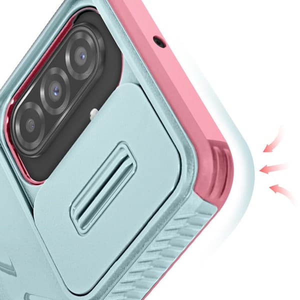 Coque för Samsung Galaxy A26 med ringstöd och kameralock i Blå / Rosa