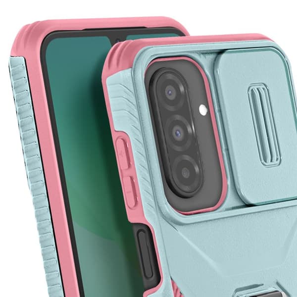 Coque för Samsung Galaxy A26 med ringstöd och kameralock i Blå / Rosa