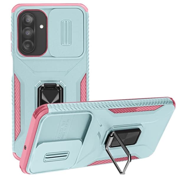 Coque för Samsung Galaxy A26 med ringstöd och kameralock i Blå / Rosa