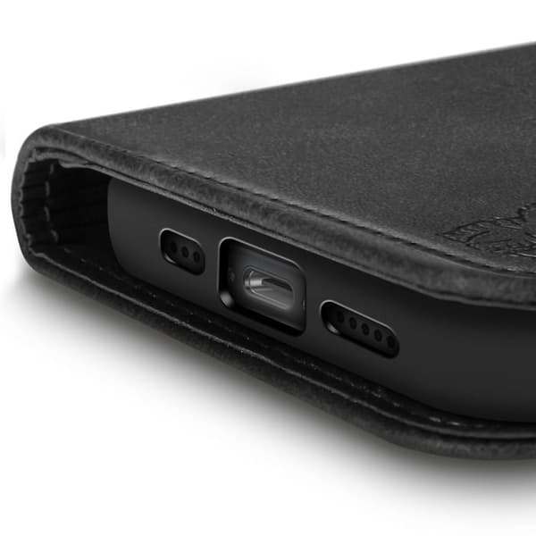 Etui för iPhone 16e Mönster Glad Katt Plånbok och Stöd Svart