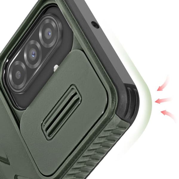 Coque för Samsung Galaxy A26 med ringstöd och kameraöverdrag i mörkgrön
