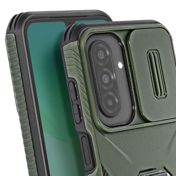 Coque för Samsung Galaxy A26 med ringstöd och kameraöverdrag i mörkgrön