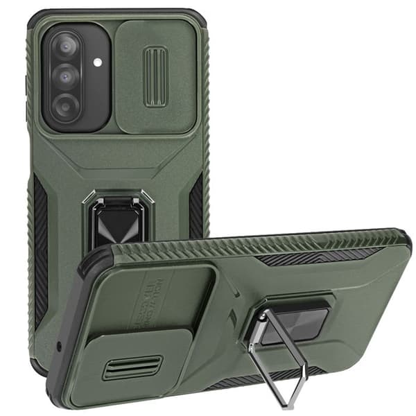 Coque för Samsung Galaxy A26 med ringstöd och kameraöverdrag i mörkgrön