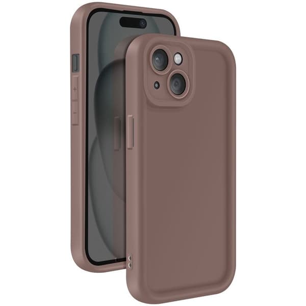 Silicone Soft Touch-fodral för iPhone 15 med upphöjda kanter, brun