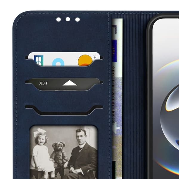 Etui för iPhone 16e Mönster Glad Katt Plånbok och Ställ Blå Natt