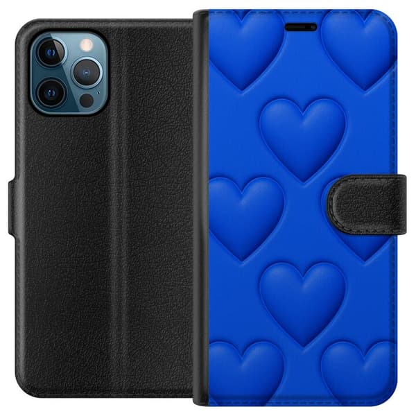 Apple iPhone 12 Pro Max Lommeboketui Blå Hjerter