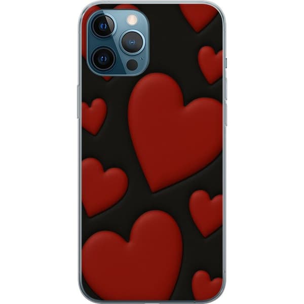 Apple iPhone 12 Pro Max Gennemsigtig cover Rød Fløjlshjerter