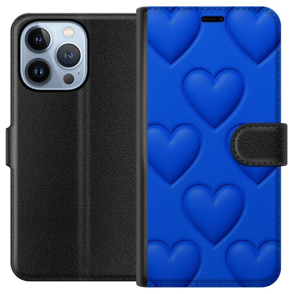 Apple iPhone 13 Pro Tegnebogsetui Blå Hjerter