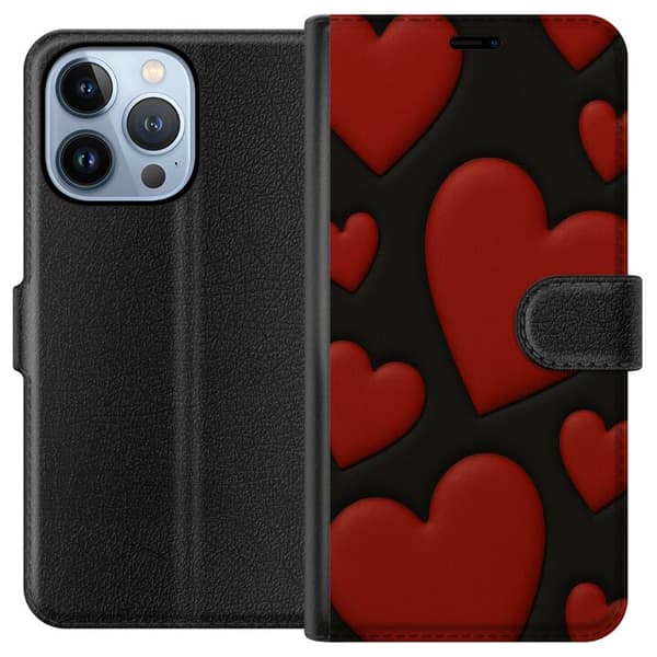 Apple iPhone 13 Pro Lompakkokotelo Punaiset Samettisydämet