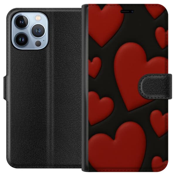 Apple iPhone 13 Pro Max Lompakkokotelo Punaiset Samettisydämet