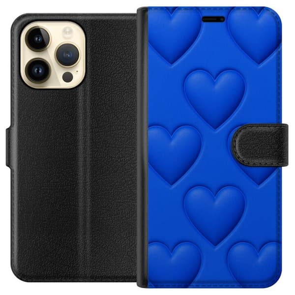 Apple iPhone 14 Pro Max Lommeboketui Blå Hjerter