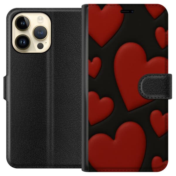 Apple iPhone 14 Pro Max Lompakkokotelo Punaiset Samettisydämet