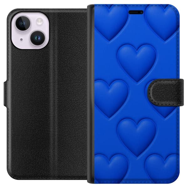 Apple iPhone 15 Lompakkokotelo Siniset Sydämet