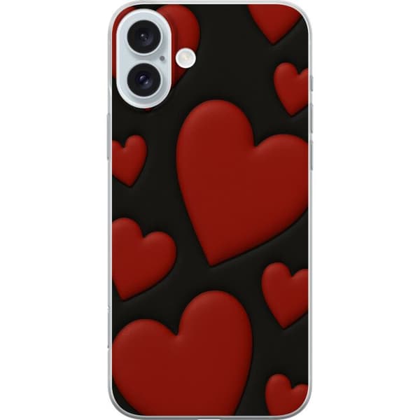 Apple iPhone 16 Plus Gennemsigtig cover Rød Fløjlshjerter