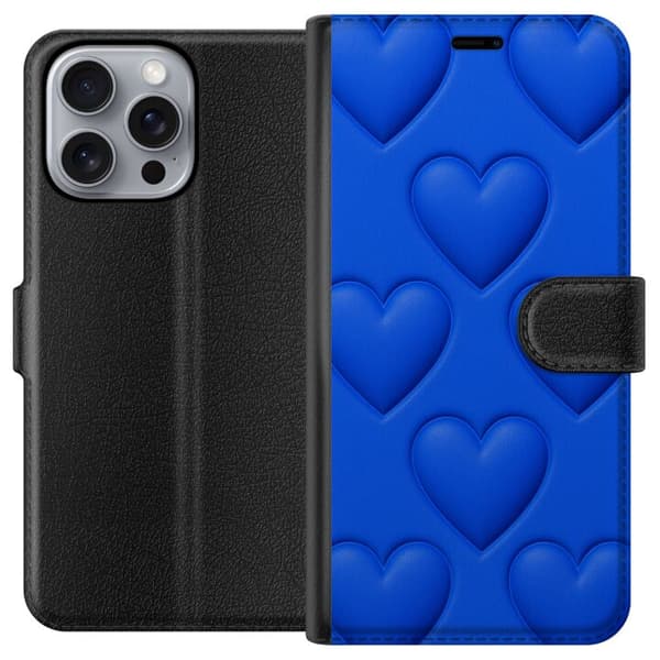 Apple iPhone 16 Pro Max Lommeboketui Blå Hjerter