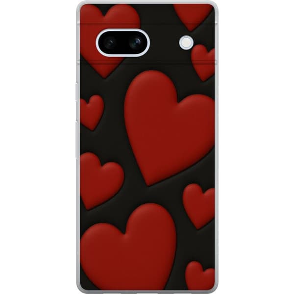Google Pixel 7a Gennemsigtig cover Rød Fløjlshjerter