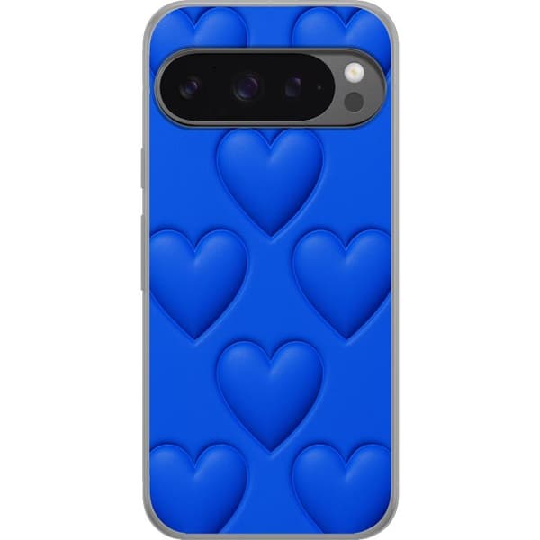Google Pixel 9 Pro XL Gjennomsiktig deksel Blå Hjerter