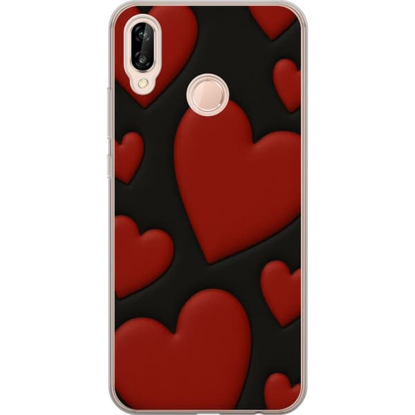 Huawei P20 lite Gennemsigtig cover Rød Fløjlshjerter