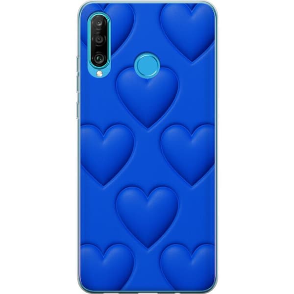 Huawei P30 lite Gennemsigtig cover Blå Hjerter
