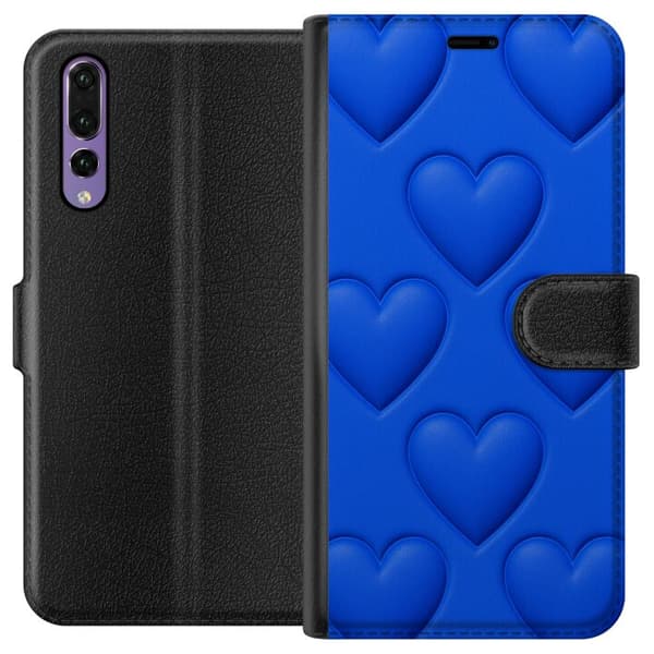 Huawei P20 Pro Lompakkokotelo Siniset Sydämet