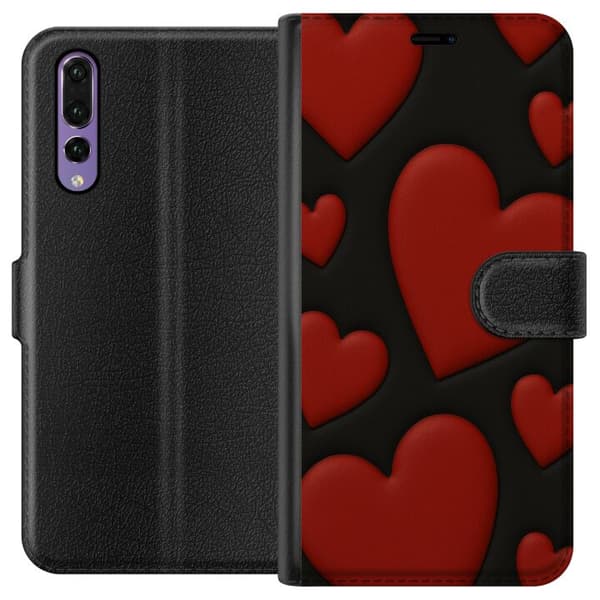 Huawei P20 Pro Tegnebogsetui Rød Fløjlshjerter