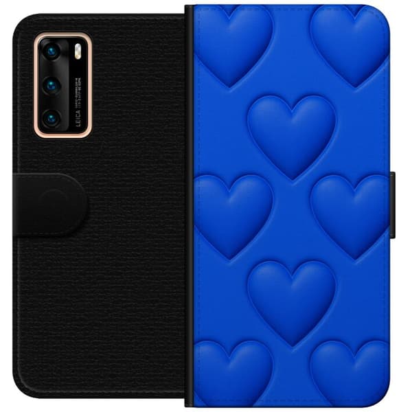 Huawei P40 Lompakkokotelo Siniset Sydämet