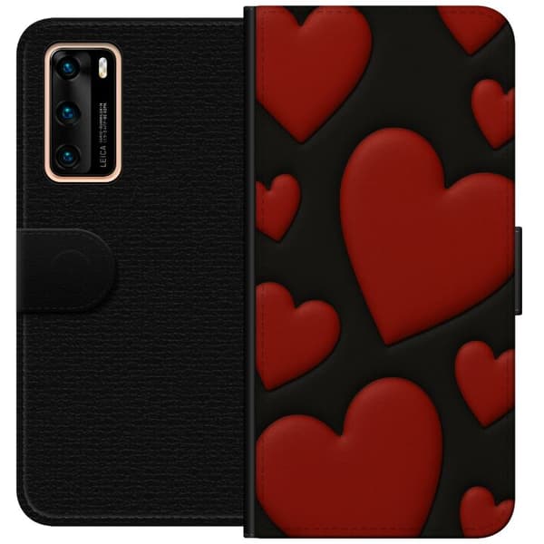 Huawei P40 Lommeboketui Røde Fløyels hjerter