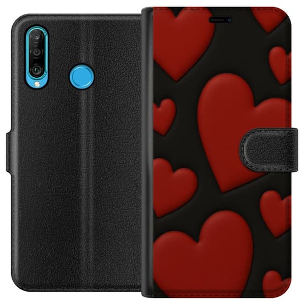 Huawei P30 lite Tegnebogsetui Rød Fløjlshjerter
