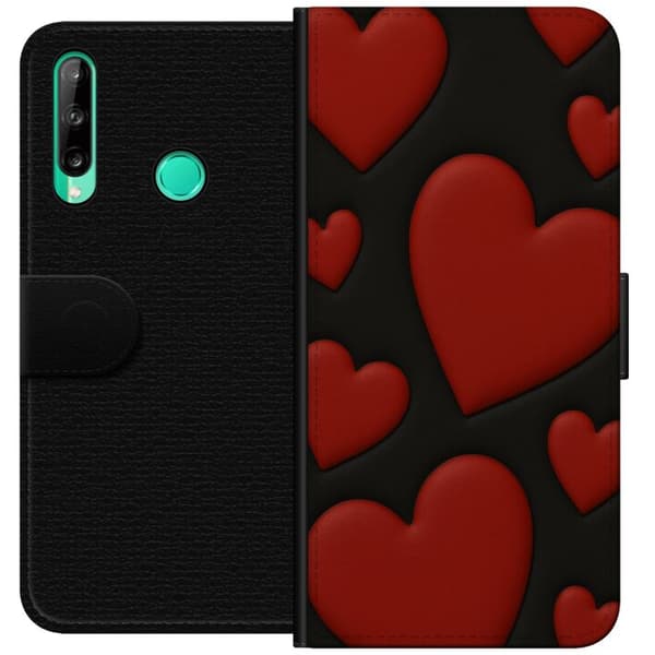 Huawei P40 lite E Lommeboketui Røde Fløyels hjerter