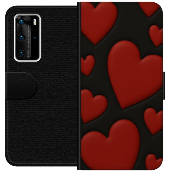 Huawei P40 Pro Lommeboketui Røde Fløyels hjerter