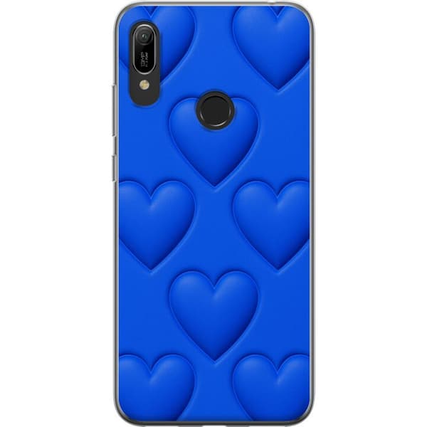 Huawei Y6 (2019) Gennemsigtig cover Blå Hjerter