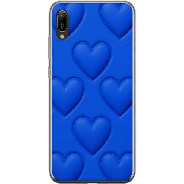 Huawei Y6 Pro (2019) Gennemsigtig cover Blå Hjerter