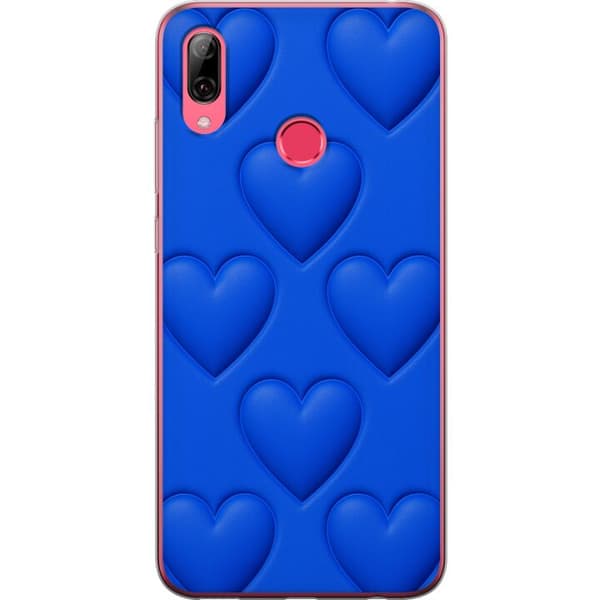 Huawei Y7 (2019) Gennemsigtig cover Blå Hjerter
