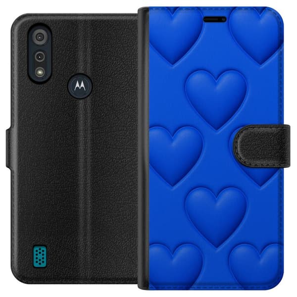 Motorola Moto E6i Lommeboketui Blå Hjerter