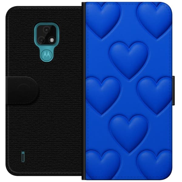 Motorola Moto E7 Lompakkokotelo Siniset Sydämet