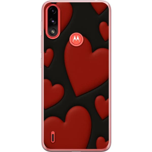Motorola Moto E7 Power Läpinäkyvä kuori Punaiset Samettisydämet