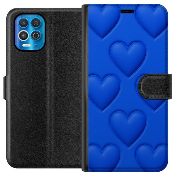 Motorola Edge S Lompakkokotelo Siniset Sydämet