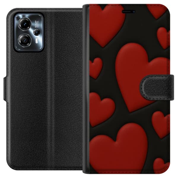Motorola Moto G13 Lompakkokotelo Punaiset Samettisydämet