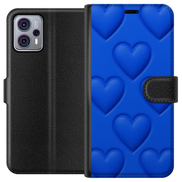 Motorola Moto G23 Lompakkokotelo Siniset Sydämet