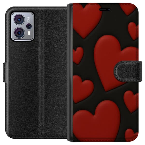 Motorola Moto G23 Lompakkokotelo Punaiset Samettisydämet