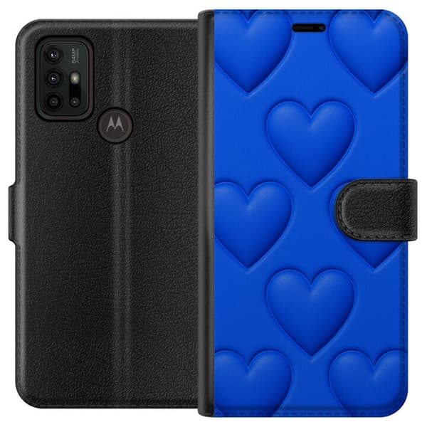 Motorola Moto G30 Lompakkokotelo Siniset Sydämet